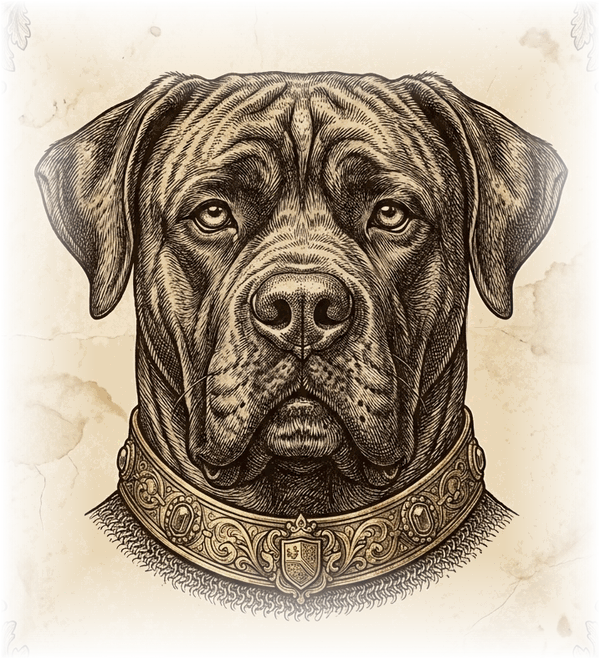 Engraving of a mastiff-type dog